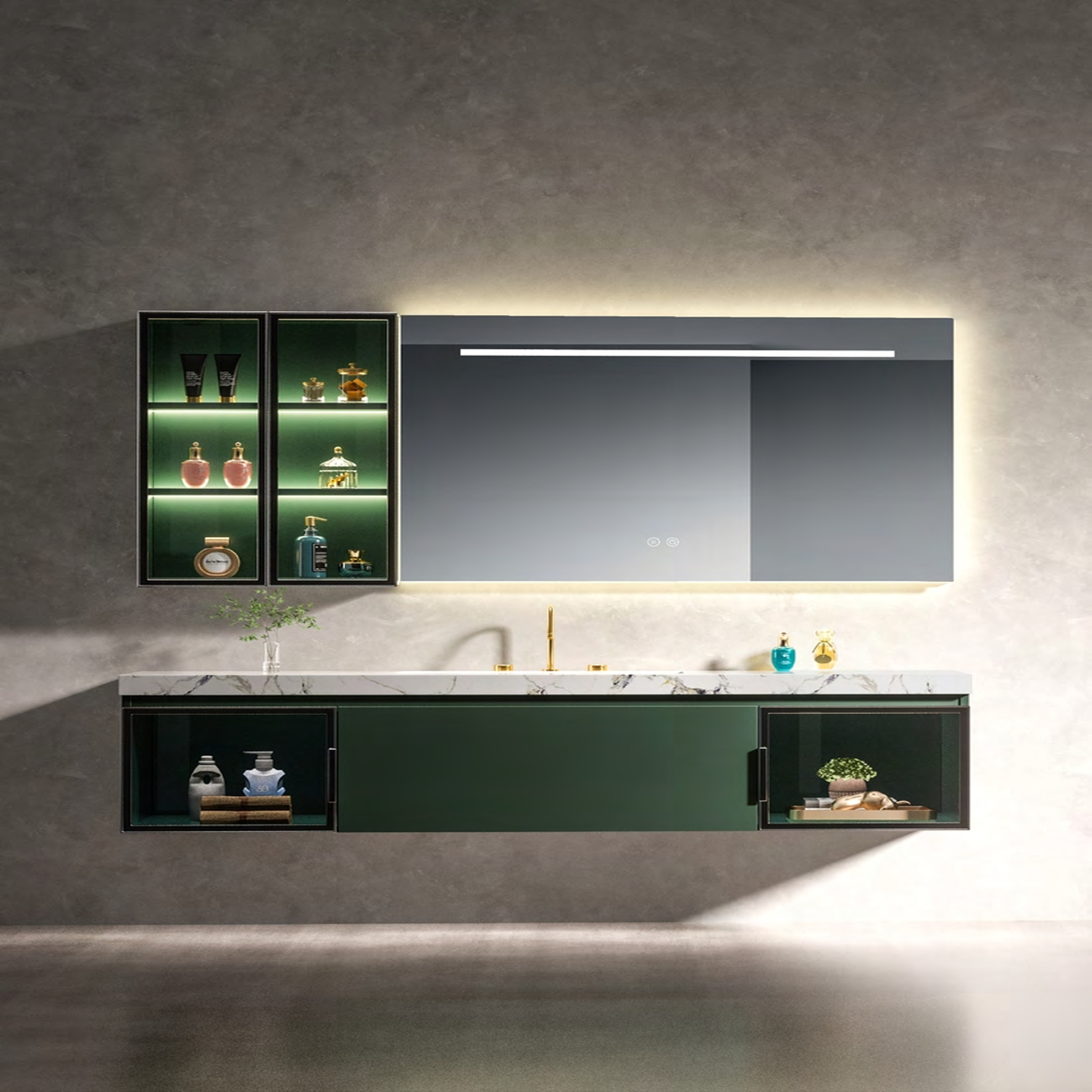 Bathroom Cabinet - MARS Series with Side Cabinet in Dark Gray Green