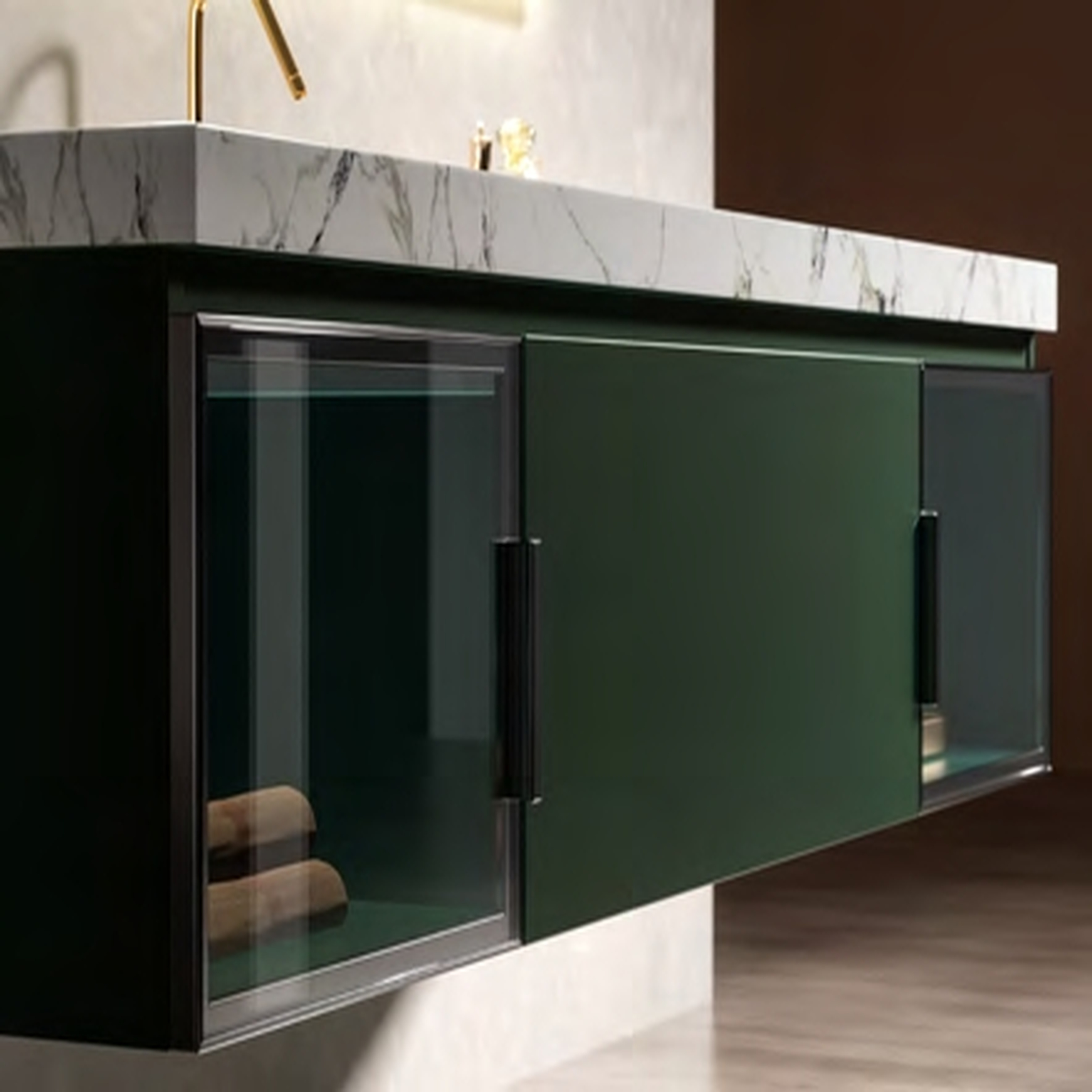 Bathroom Cabinet - MARS Series with Side Cabinet in Dark Gray Green image 2