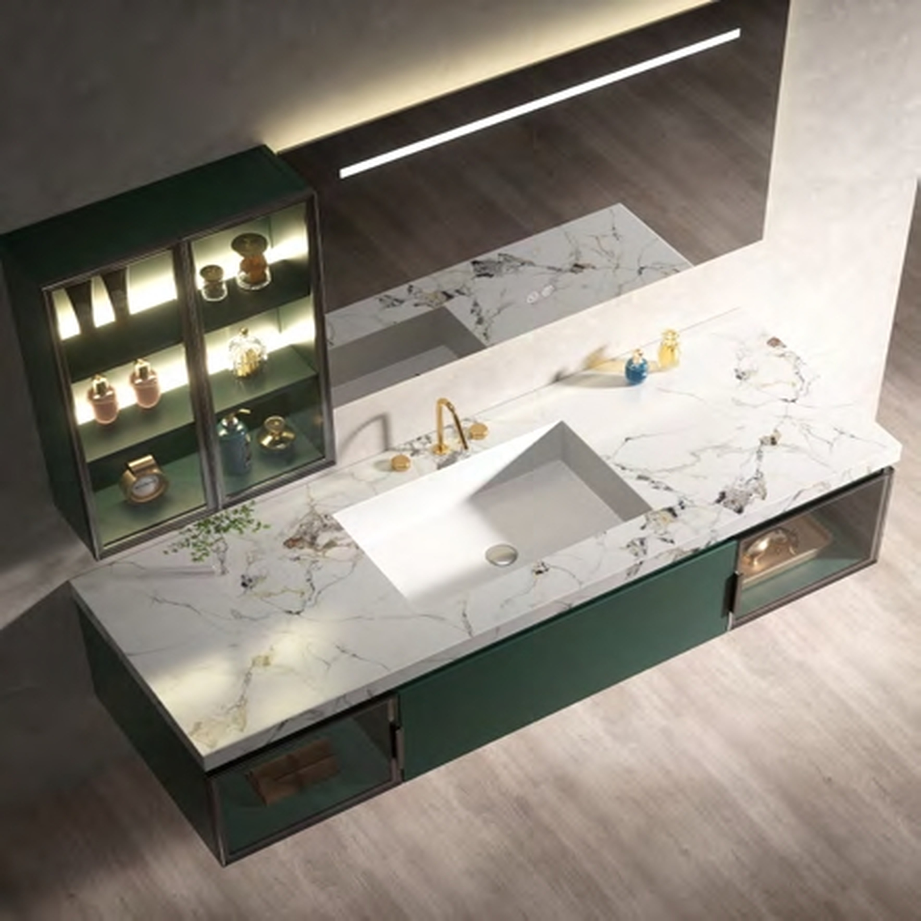 Bathroom Cabinet - MARS Series with Side Cabinet in Dark Gray Green image 3