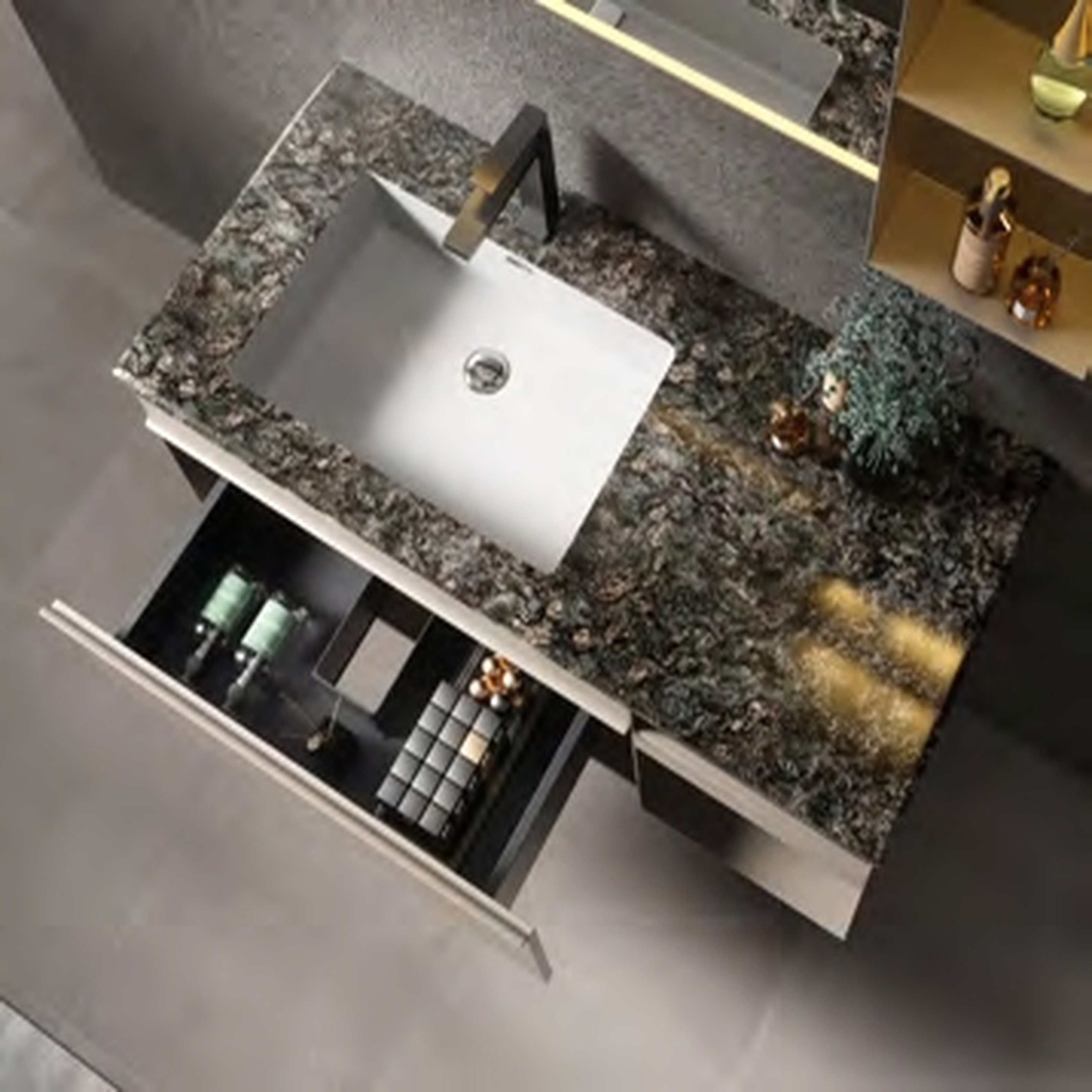 Bathroom Cabinet - MARS Series with Natural Platinum Diamond Luxury Stone  image 2