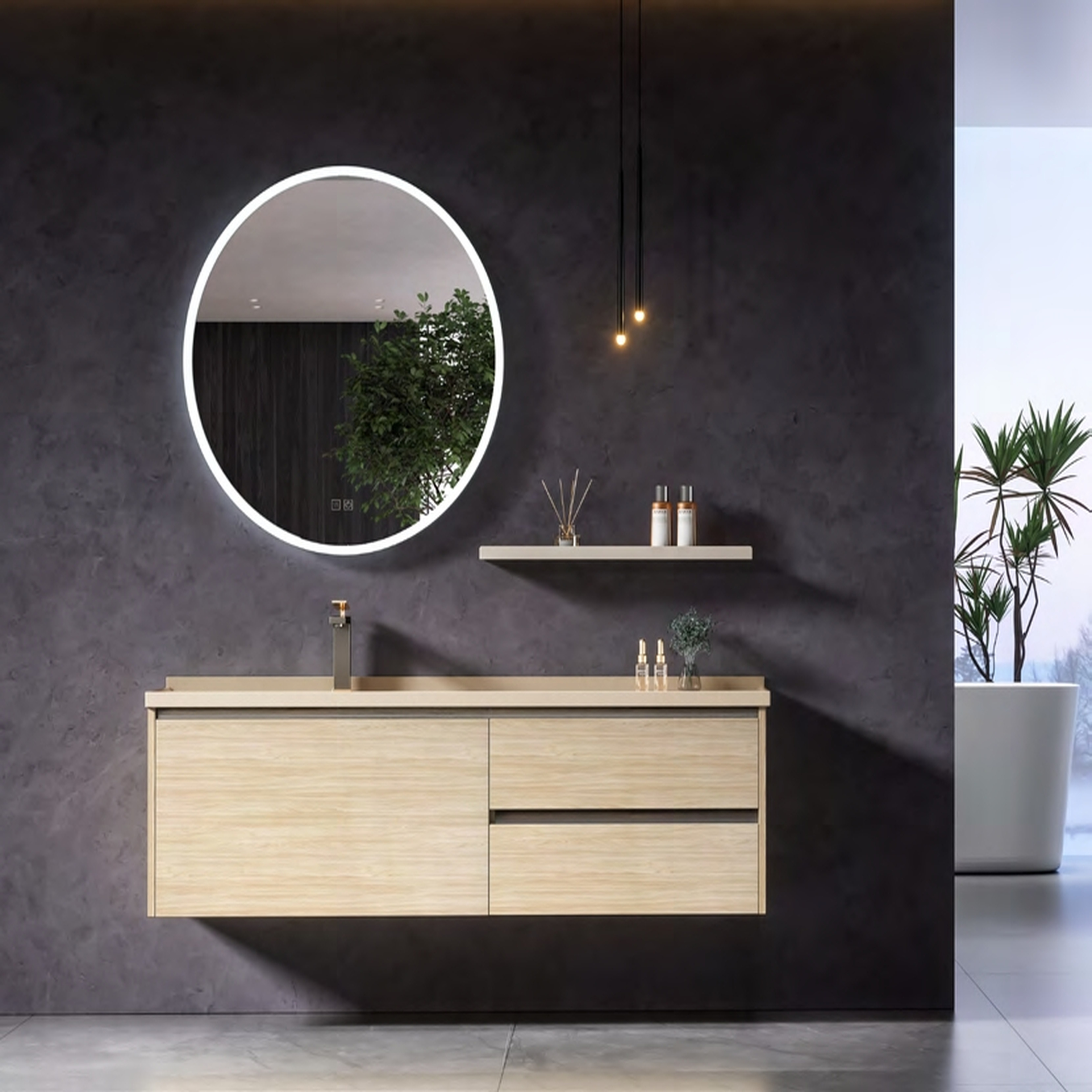 Bathroom Cabinet - MARS Series with Cream-colored Stone