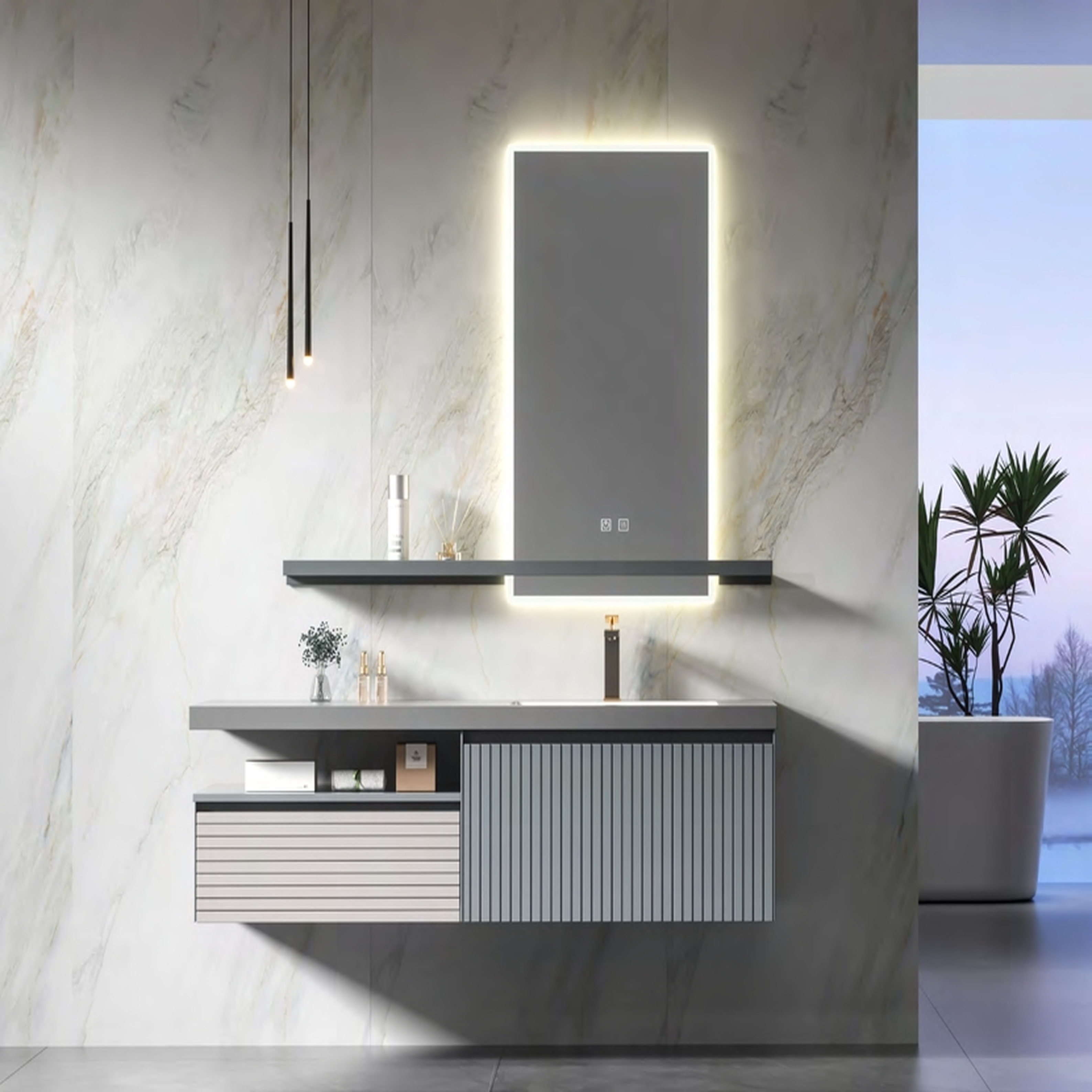 Bathroom Cabinet - MARS Series - Blue-grey & Meridian grey Color